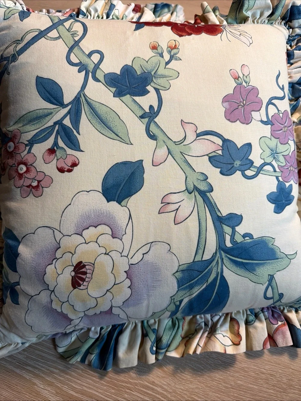Vintage Handmade Waverly Style Floral Throw Pillows Cottagecore Shabby Ruffled
